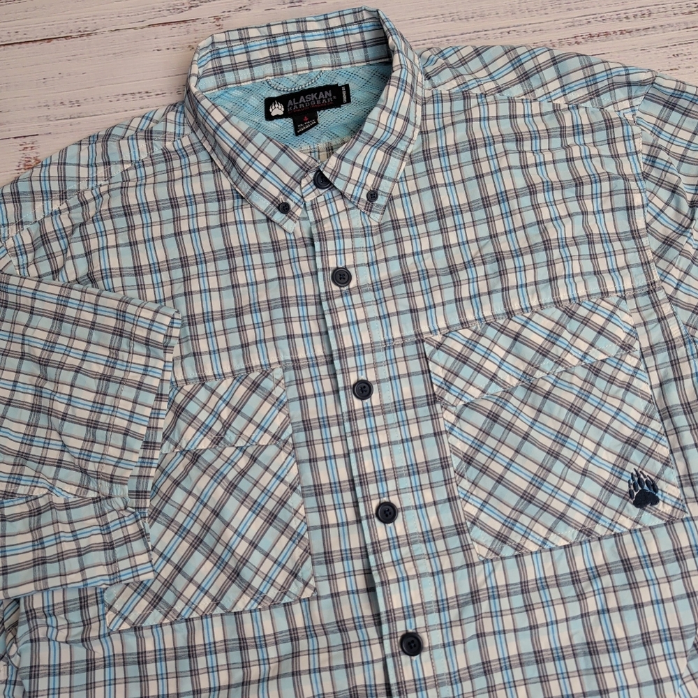 Duluth Alaskan Hardgear Button UPF 45 Vented Shirt Men's Size XL Tall Blue Plaid